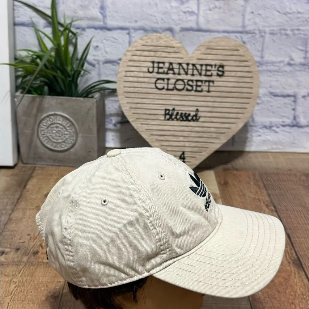 Adidas Trefoil Hat Cap Strap Back Military Beige Black Logo Outdoor Casual Unise